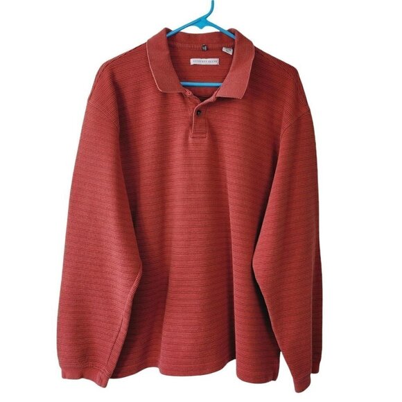 Geoffrey Beene Mens Polo Long Sleeve Sz XXL Horizontal Ribbing Rust Heavy Weight - Picture 1 of 8